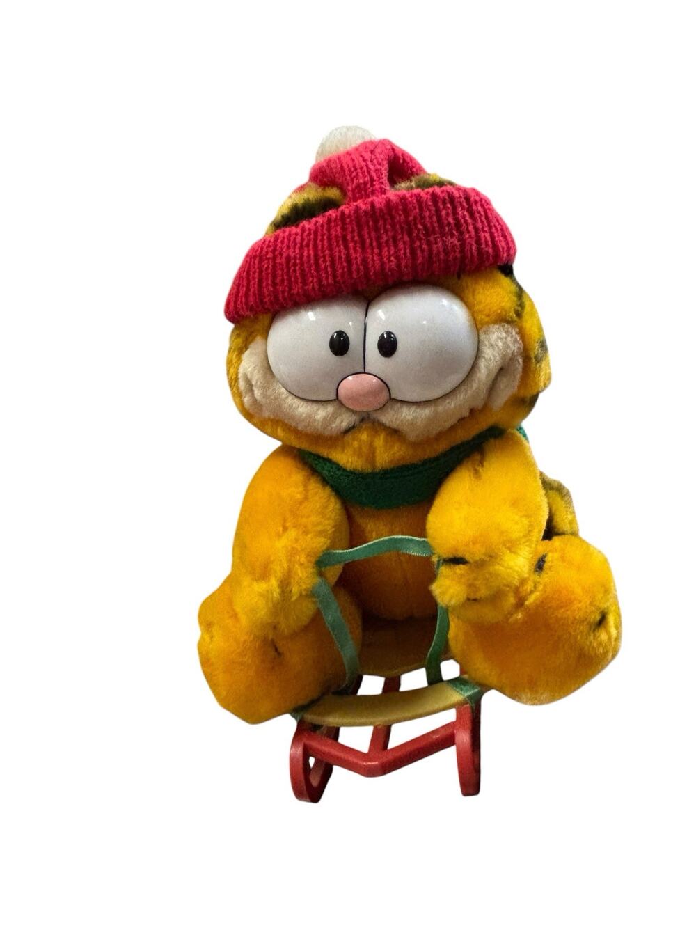 Vintage GARFIELD ON SLED Dakin 1981 Christmas 9" Plush Stuffed Animal - Holiday
